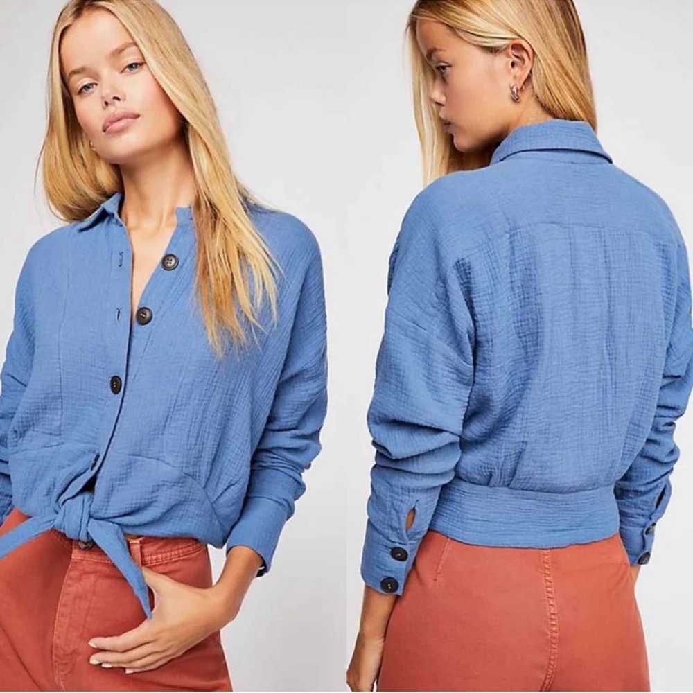 NWT Free People Sunstreaks Tie Button Blouse Top, Small
